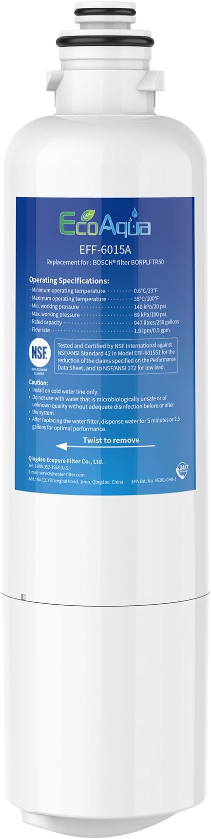 EcoAqua 11032531 Replacement for Bosch® Ultra Clarity® Pro BORPLFTR50, by EcoAqua