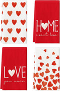 Artoid Mode Red Heart Love Valentine's Kitchen Towels Dish Towels, 18x26 Inch Farmhouse Anniversary Wedding Decoration Hand Towels Set of 4