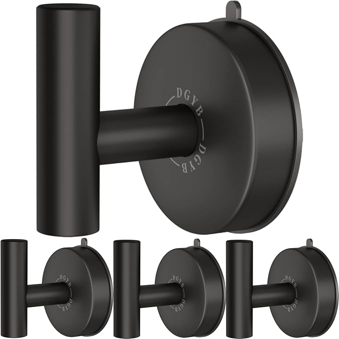 DGYB Large Suction Cup Hooks for Shower Set of 4 - Black Towel Hooks for Bathrooms - Stainless Steel Removable Wall Hooks - 15 Lb Heavy Duty Hanging