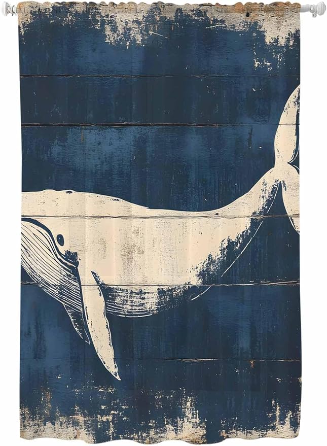 Sheer Curtains 72 Inches Long, Ocean Whale Blue Semi Sheer Curtains Light by Unknown
