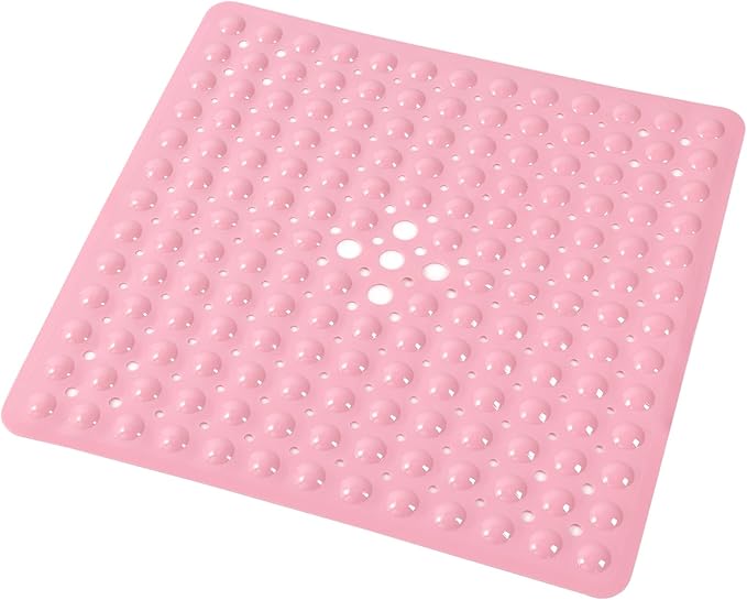 Anti-Slip Bathtub Shower mat, 20.8×20.8（Approximately 53×53cm） inch Soft Oversized Machine Washable Non-Slip Bathtub mat with Drainage Holes, Bathroom Floor Suction Cup.（1-Opaque Pink）