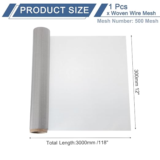 uxcell 500 Mesh 118" x 12" Woven Wire Mesh, 304 Stainless Steel Air Vent Filter - Image 2