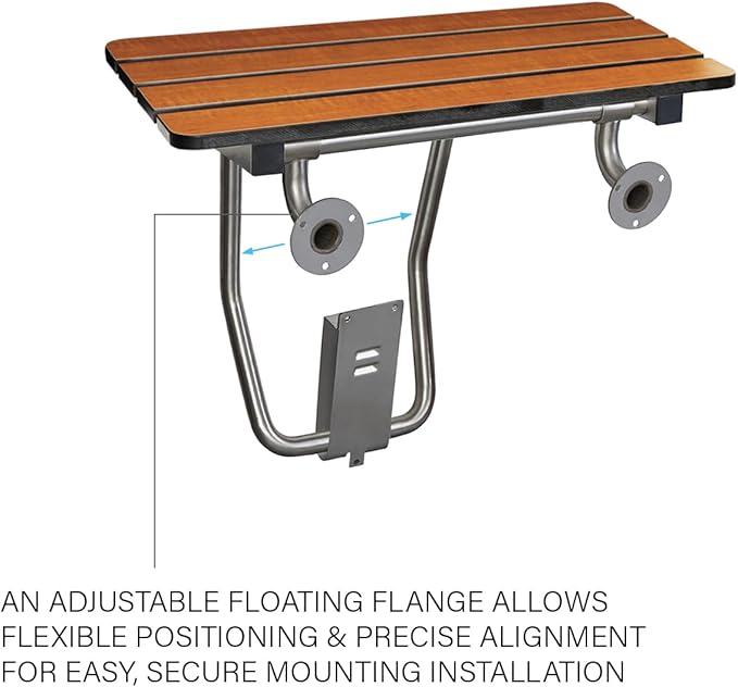 Seachrome 24-inch x 15-inch in ADA Folding Wall Mount Bathroom Shower Seat Bench, Teak Phenolic Seat