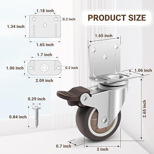 Nefish Side Mount Casters 2 Inch L-Shaped Small Rubber Caster Set of 4 - Image 2