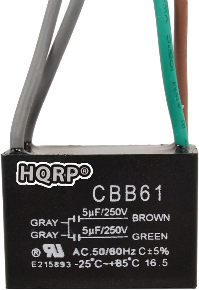 HQRP Ceiling Fan Capacitor CBB61 5uf+5uf 4-Wire by HQRP