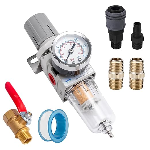 NANPU 1/4" NPT Compressed Air Filter Regulator Combo Piggyback, 5 Micron Brass by NANPU