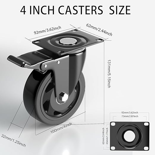 4 Inch Caster Wheels Heavy Duty 2200Lbs, Casters Set of 4 - Image 2