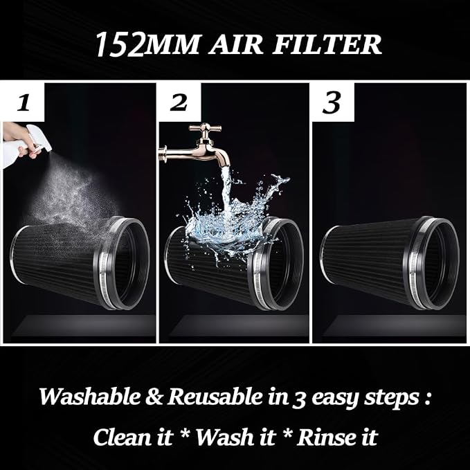 MUGE RACING 6" 152 mm High Flow Inlet Air Filter, Air Intake Cone Filter - Image 4