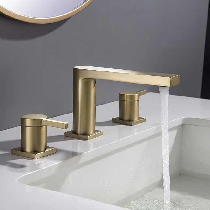 Luxury Brass Modern Widespread Bathroom Sink Faucets with Copper Valve for 3 Hole 2-Handle 8 Inch Deck Bathroom Vanity Faucet, &Stainless Steel Pop-up Drain Assembly, Brushed Champagne Gold
