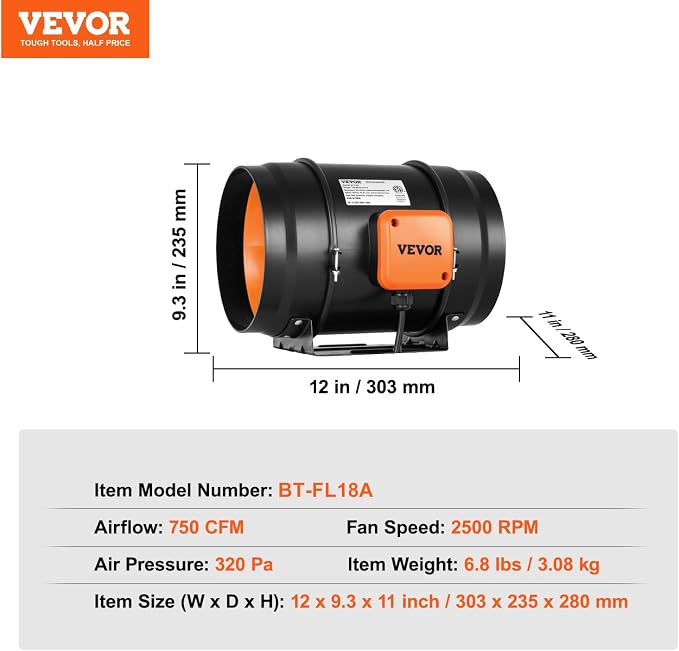 VEVOR Inline Duct Fan, 8-Inch 750 CFM - Image 7