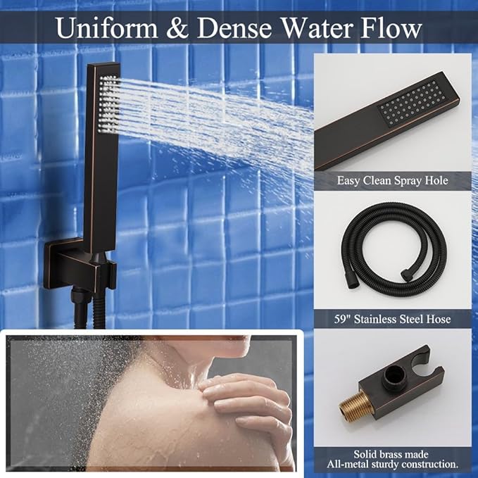 Shower Faucet Set Oil Rubbed Bronze Shower System, Knob Switch Diverter Shower Faucet with High Pressure Handheld Spray, Ceiling Mount 12 Inch Shower Head with 6 Inch Wall Mount Shower Head