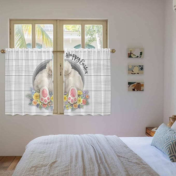Easter Bunny Kitchen Tier Curtains 45 Inch Long 2 Panel Set, Rod Pocket Short - Image 4