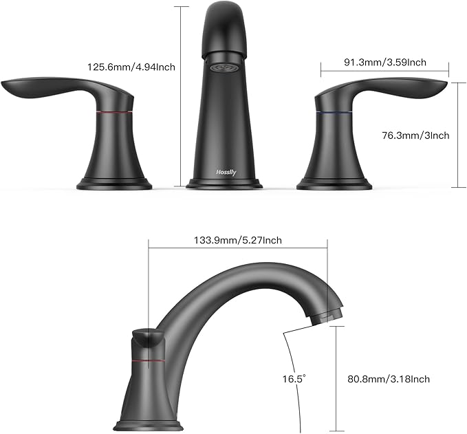 Bathroom Sink Faucet, Faucet for Bathroom Sink, Widespread Matte Black Bathroom Faucet 3 Hole with Stainless Steel Pop Up Drain and cUPC Lead-Free Hose - (Matte Black 2 Packs)