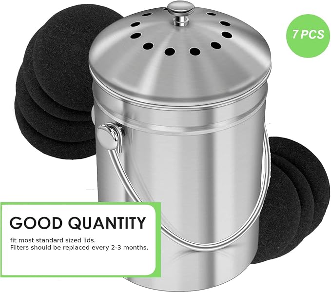 7 Pack Compost Bin Charcoal Filters Round Indoor Kitchen Compost Bucket - Image 8