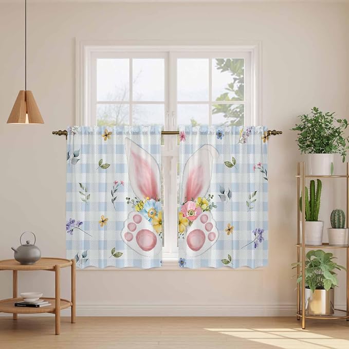 Easter Kitchen Curtains 45 Inch Long 2 Panel Set, Rod Pocket Window Treatment - Image 3