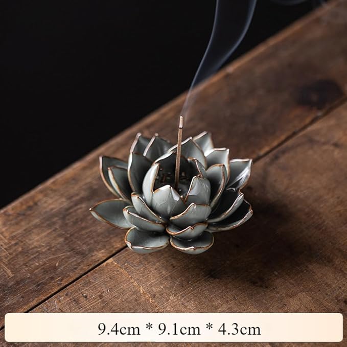 Ceramic Lotus Flower Thread Incense Burner Holder Handmade Zen Aromatherapy - Image 7