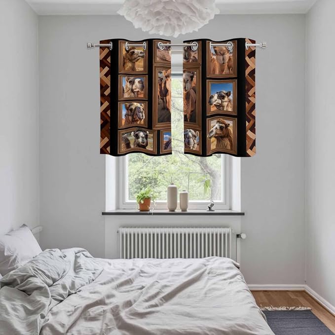 2 Panel Kitchen Cafe Curtains, Desert Camels Sunlight Filtering Nature Air - Image 5