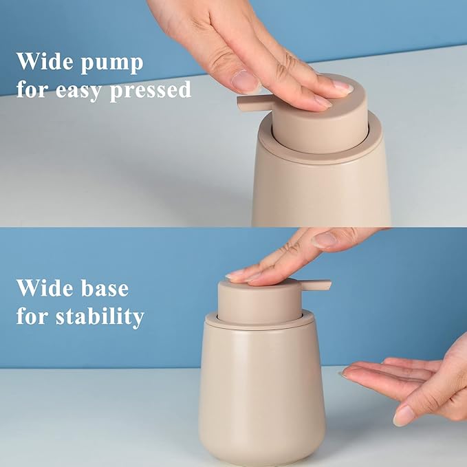BosilunLife Hand Soap Dispenser - Ceramic Dish Soap Dispenser for Bathroom 12ounce Refillable Liquid Hand Wash Dispenser for Essential Oil, Lotion Soap, Khaki