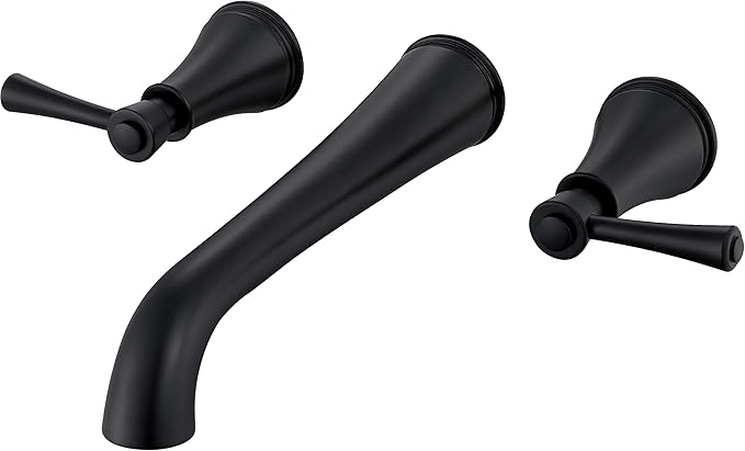 SITGES High Flow Matte Black Wall Mount Bathtub Faucet with Two Level Handles, Extra-Long 10.5" Spout Reach Solid Brass Wall Tub Filler with Rough-in Valve Included