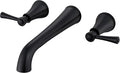 SITGES High Flow Matte Black Wall Mount Bathtub Faucet with Two Level Handles, Extra-Long 10.5" Spout Reach Solid Brass Wall Tub Filler with Rough-in Valve Included