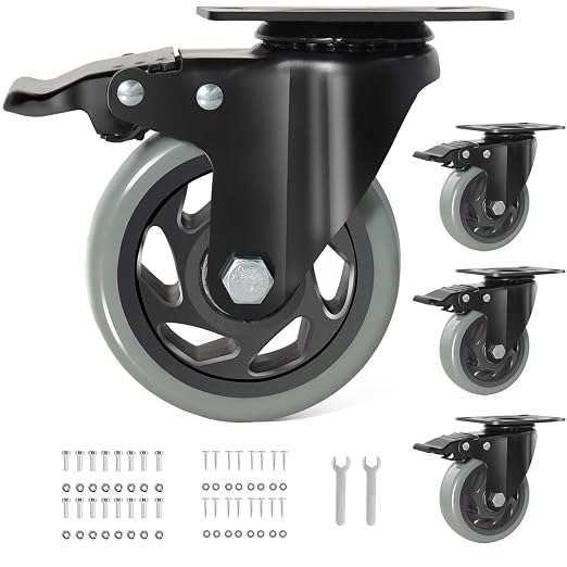 Caster Wheels 4 Inch, Swivel Plate Casters Set of 4 Heavy Duty 2000lbs by BZOLIHEU