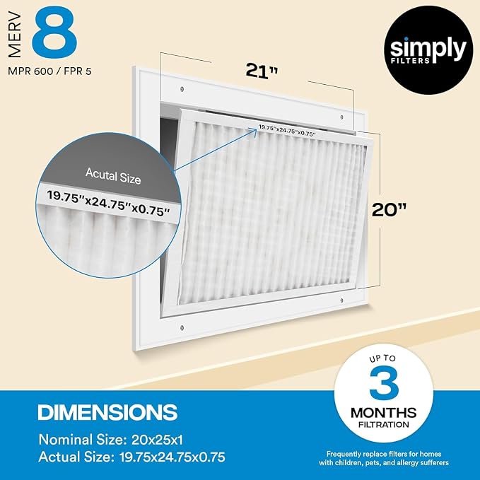 Simply 20x25x1 Air Filter, Merv 8, 6 Pack, - Image 2