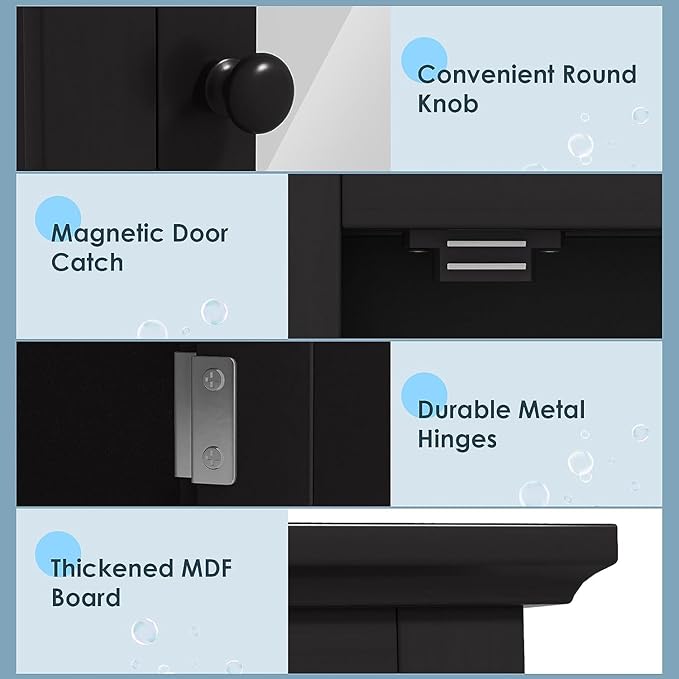 Safeplus Black Medicine Cabinet Wall Mounted with Mirror Adjustable Storage for Bathroom, Living Room, Bedroom, Entryway and Kitchen