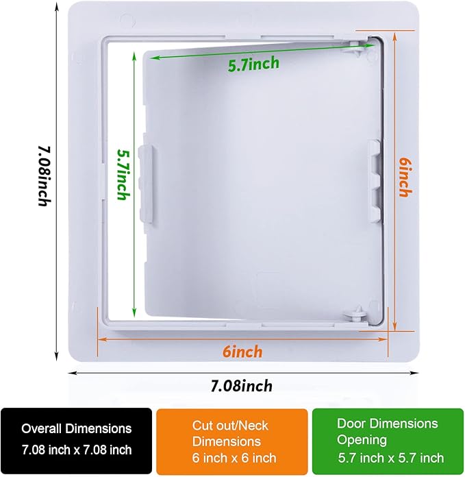 Plumbing Access Panel for Drywall 6 x 6 Inch Plastic Access Door Removable Wall Access Panel Ceiling Reinforced Hinged Durable White