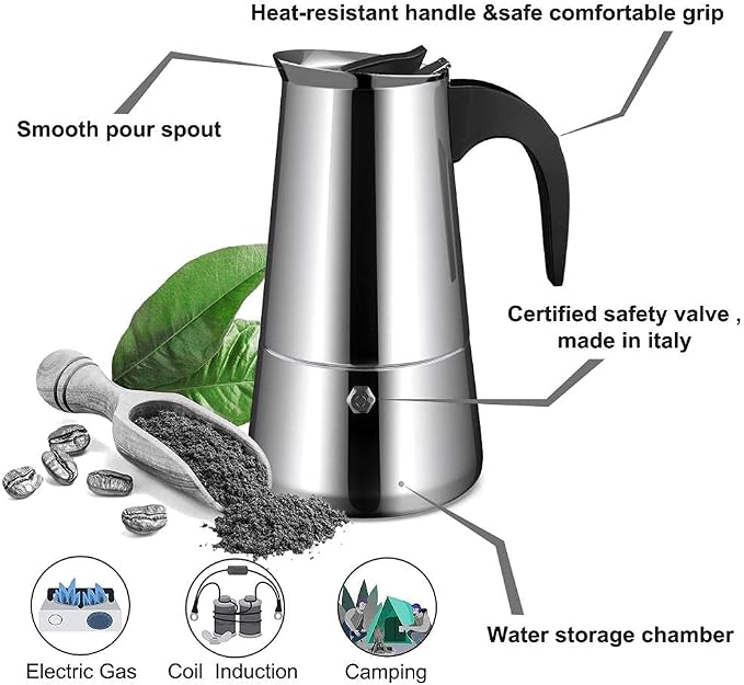 ZJchao Eagle Beak Design Moka Pot Portable Stainless Steel Coffee Maker Pot - Image 2