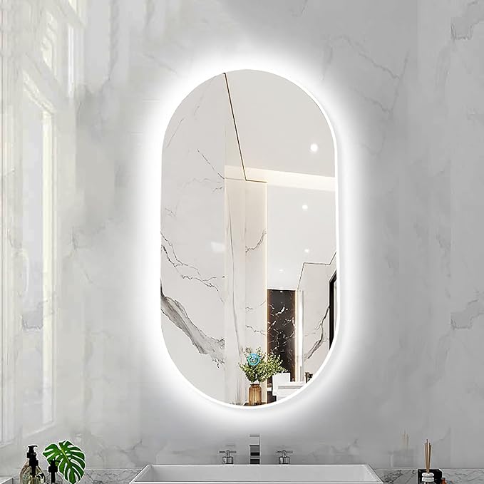 Oval LED Illuminated Bathroom Mirror, Wall-mounted Vanity Makeup Mirror by Unknown