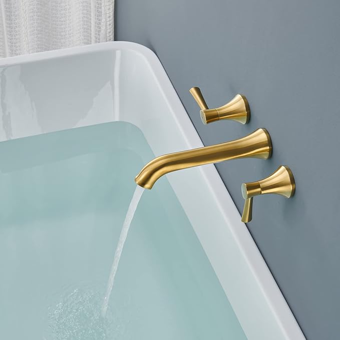 Wall Mount Tub Filler Roman Tub Faucet Brushed Gold Brass Bathtub Faucets with 2 Handles