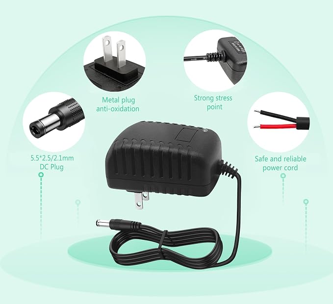 AC 9 Volt DC Adapter 9V 2A Power Supply Adapter 100-240V AC/DC Converter 9V - Image 3