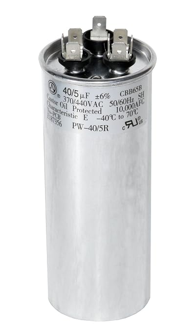 40 + 5 MFD uf 370 VAC or 440 Volt Dual Run Round Capacitor PW-40/5/R by PowerWell