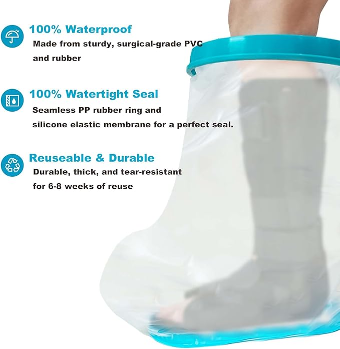 Non-Slip Extra Wide Waterproof Leg Cast Cover for Showering, Reusable Adult Extra-Large Size Half Leg Cast Protector, Cast Bag for Shower, Cast Cover for Showering Foot