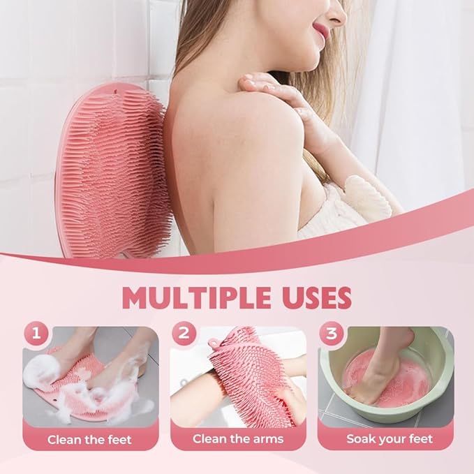2026 New Silicone Shower Foot Scrubber Mat, Foot Back Cleaning Pad Back Washer Exfoliating Bath Wash Pad, Shower Foot Scrubber Mat with Non-Slip Suction Cups (Gray)