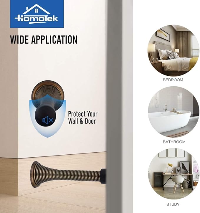 HOMOTEK 20 Pack Spring Door Stopper with Rubber Bumper 3-1/8" Flexible Spring Heavy Duty Wall Door Stop Low Mounted Door Bumper for Home (Antique Brass)