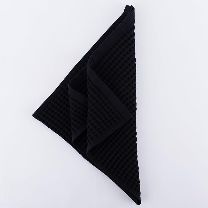 PÜSKÜL Organic Waffle Hand & Kitchen Towel 100% Turkish Cotton Set of 3 Black - Premium Quality, Soft, Quick-Dry, Absorbent, Lint-Free Waffle Weave Towels (3, Black)
