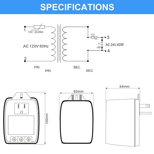 Hotop 4 Pack 24 Volt Transformer 40 VA AC Transformer Plug in - Image 5