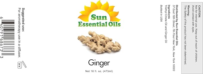 Sun Essential Oils Ginger Essential Oil 16 Fl Oz (Pack of 1) – Large Bottle for Aromatherapy, Diffusers, DIY Blends, and Home Fragrance
