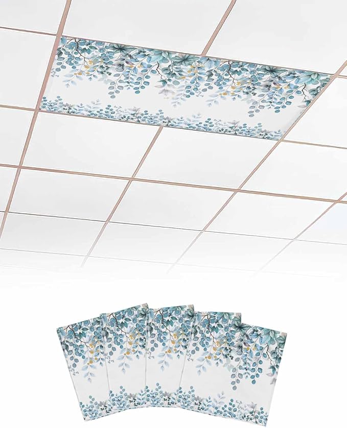 Fluorescent Light Covers for Ceiling Lights Teal Blue Eucalyptus Leaves by Home+L6