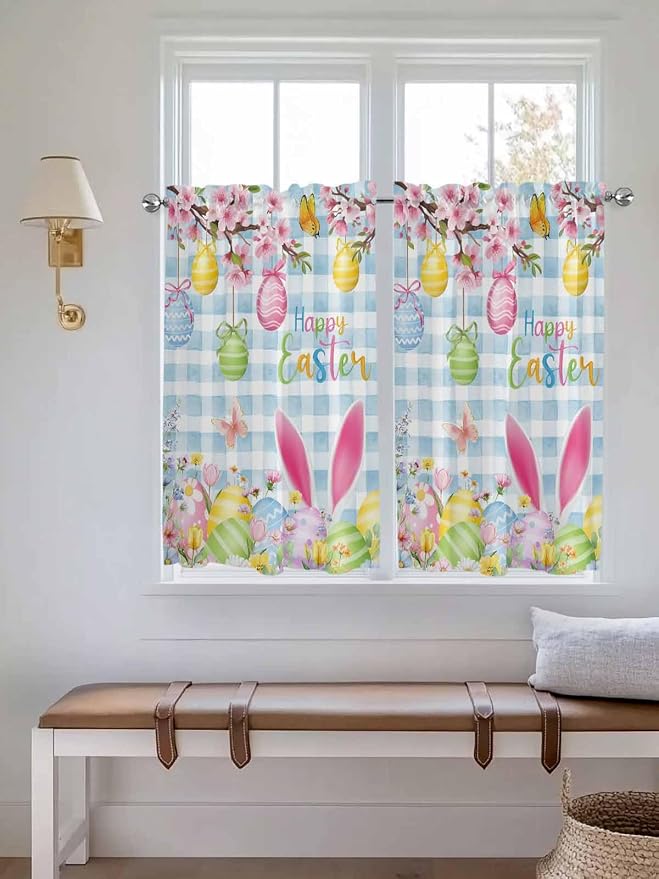Happy Easter Kitchen Curtains 54 Inches length, Spring Watercolor Bunny Eggs - Image 4