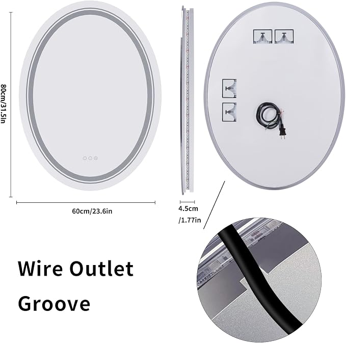 LUVODI Lighted LED Bathroom Mirror: 32”x24” Oval Wall Mounted Makeup Mirror - Image 8