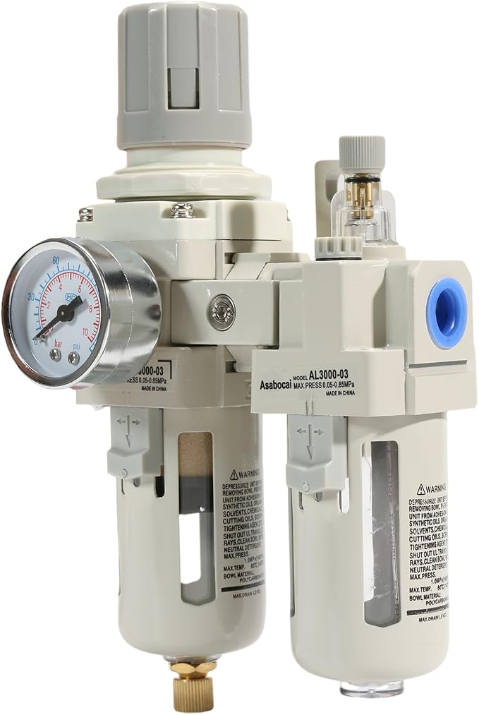 3/8" NPT Compressed Air Filter Regulator Lubricator Combo, Water/Oil Trap - Image 2