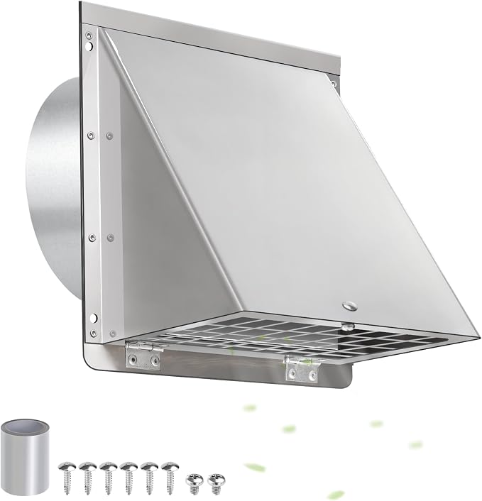 6 Inch Wall Vent with Screen and Damper, 304 Stainless Steel Outdoor Wall by JYINCPED