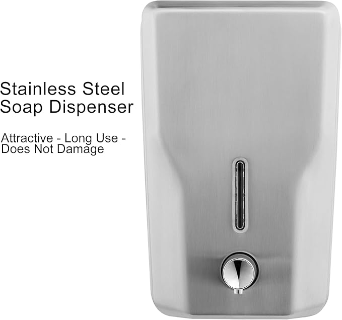 Wall Mount Stainless Steel Soap Dispenser for Bathroom, 48oz (1400ml) Commercial Wall Mounted Metal Liquid Refillable Hand Soap Dispenser