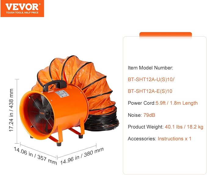 VEVOR Air Mover Blower Fan 12 Inch, 3198CFM 585W - Image 7