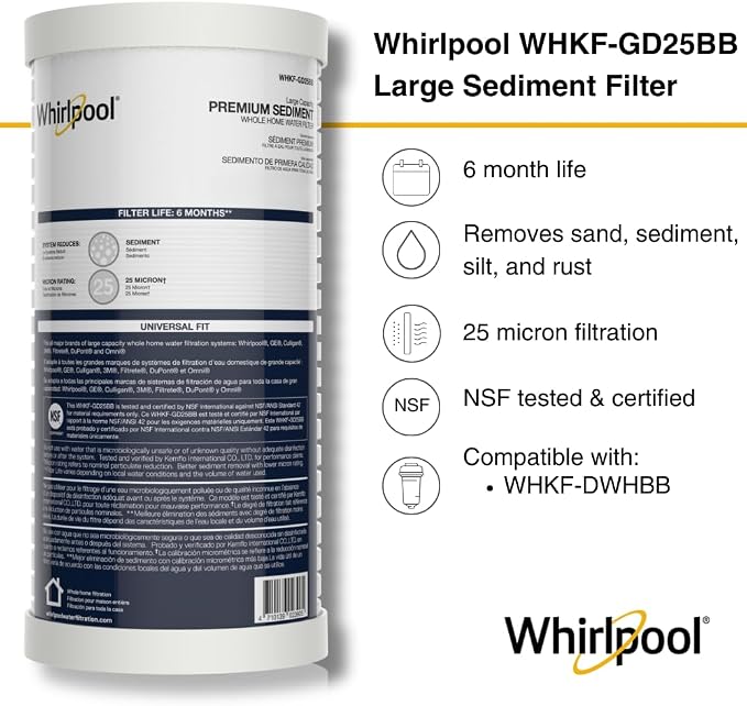 Whirlpool 10" x 4.5" Whole House Large Capacity Sediment Filter WHKF-GD25BB - Image 2