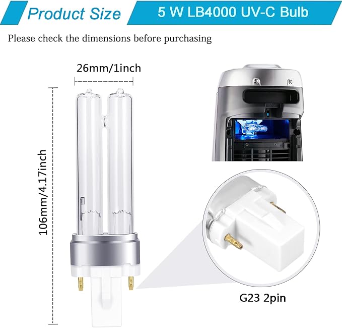 2 Pack 5W Replacement Bulb for Germ Guardian Air Purifiers LB4000, AC4300BPTCA - Image 4