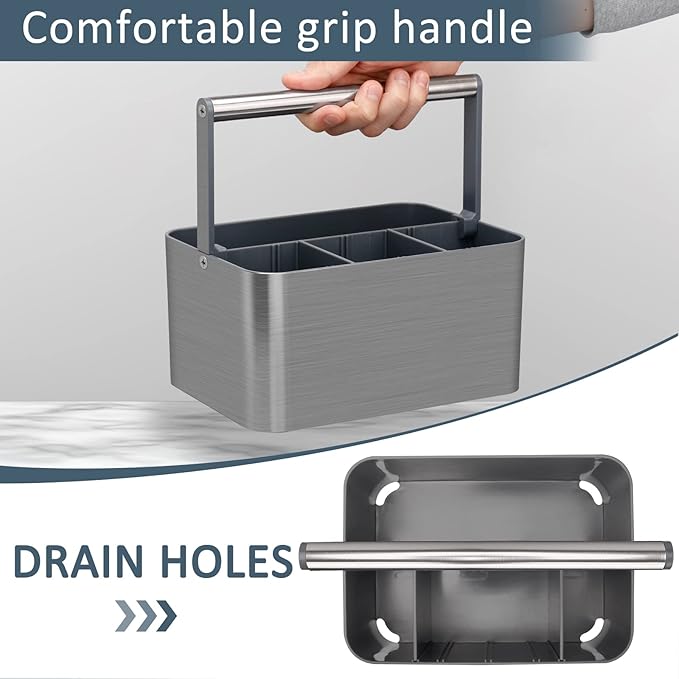 Portable Shower Caddy Basket Bin with Handle and Adjustable dividers for College Dorm, Large Plastic Bathroom Storage Organizer Tote,Gray