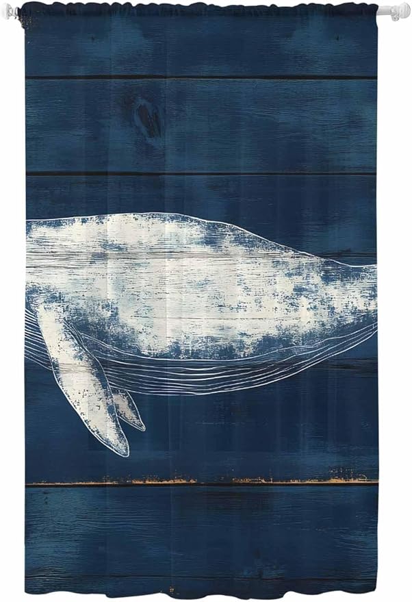 Sheer Curtains 108 Inches Long, Summer Whale Semi Sheer Curtains Light by Unknown